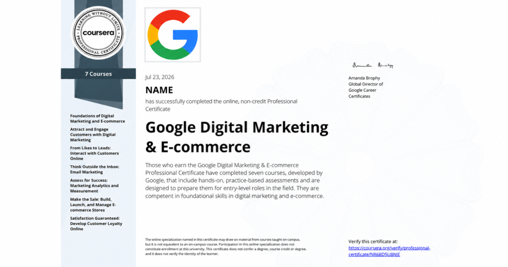 Foundations of Digital Marketing & E-commerce Coursera-certificate