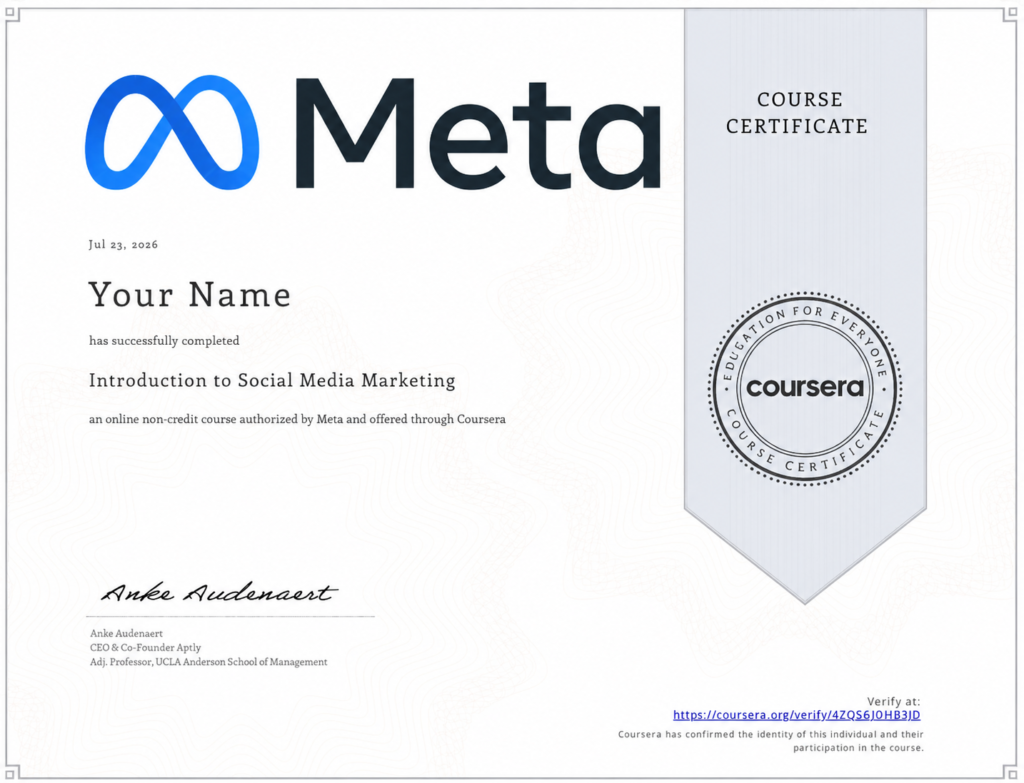 Introduction to Social Media Marketing Coursera-certificate